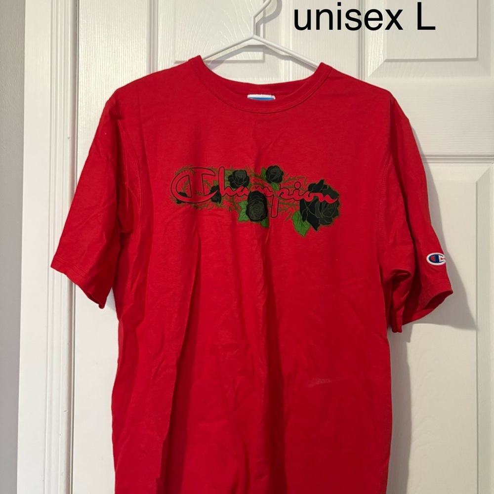 Champion Red T-Shirt with Black Floral Design
